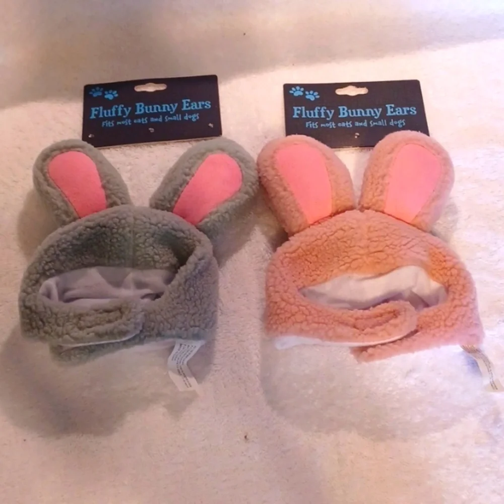 Fluffy bunny ears for small cats and dogs pink and gray